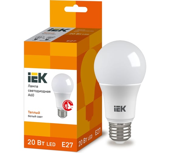 Лампа IEK LED, A60, 20вт, 230В, 3000К, E27 LLE-A60-20-230-30-E27 1