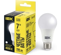 Лампа IEK LED, A60, 7вт, 230В, 4000К, E27 LLE-A60-7-230-40-E27