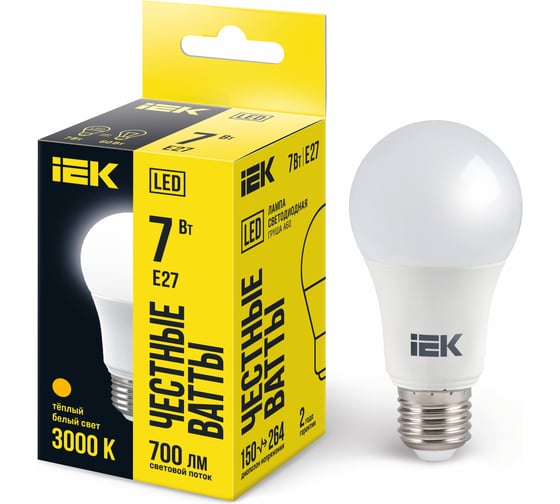 Лампа IEK LED A60, 7вт, 230В, 6500К, E27 LLE-A60-7-230-65-E27