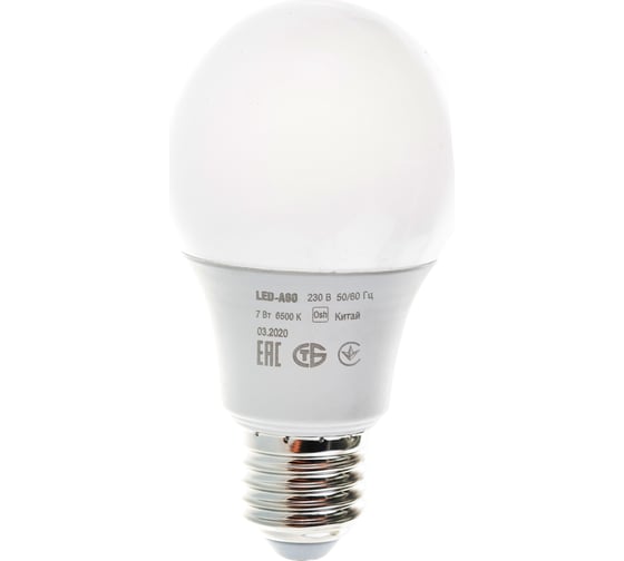 Лампа IEK LED A60, 7вт, 230В, 6500К, E27 LLE-A60-7-230-65-E27
