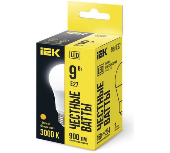 Лампа IEK LED A60, 9вт, 230В, 3000К, E27 LLE-A60-9-230-30-E27