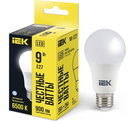Лампа IEK LED, A60, 9вт, 230В, 6500К, E27 LLE-A60-9-230-65-E27 1