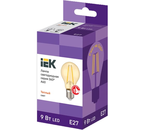 Лампа IEK серия 360, LED, A60, золото, 9вт, 230В, 2700К, E27 LLF-A60-9-230-30-E27-CLG