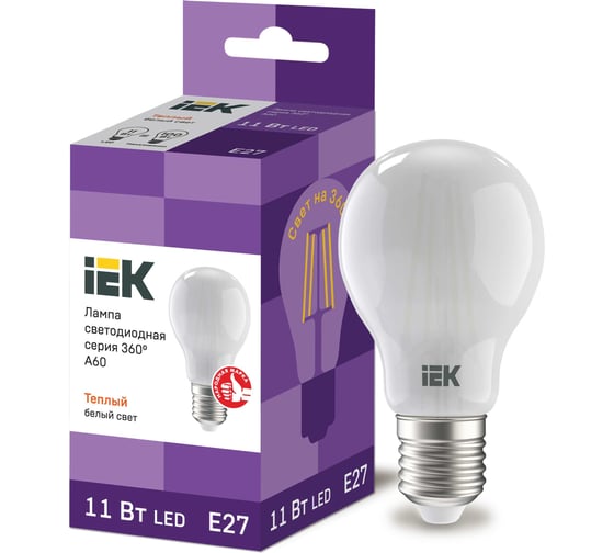 Лампа IEK серия 360, LED, A60, матовая, 11вт, 230В, 3000К, E27 LLF-A60-11-230-30-E27-FR