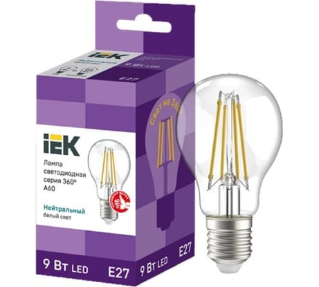 Лампа IEK серия 360, LED, A60, прозрачная, 11вт, 230В, 3000К, E27 LLF-A60-11-230-30-E27-CL
