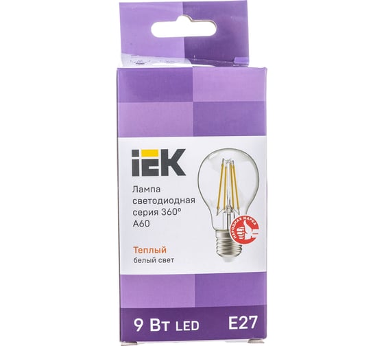 Лампа IEK серия 360, LED, A60, прозрачная, 9вт, 230В, 3000К, E27 LLF-A60-9-230-30-E27-CL