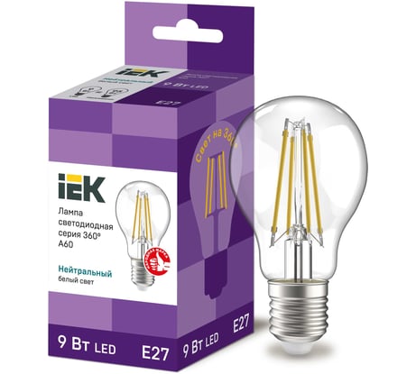 Лампа LED A60 шар прозр. IEK 9вт 230В 4000К E27 серия 360 LLF-A60-9-230-40-E27 -CL LLF-A60-9-230-40-E27-CL