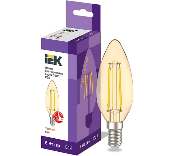 Лампа IEK серия 360, LED, C35, свеча, золото, 5вт, 230В, 2700К, E14 LLF-C35-5-230-30-E14-CLG 1
