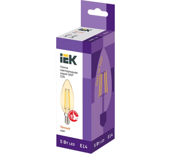 Лампа IEK серия 360, LED, C35, свеча, золото, 5вт, 230В, 2700К, E14 LLF-C35-5-230-30-E14-CLG