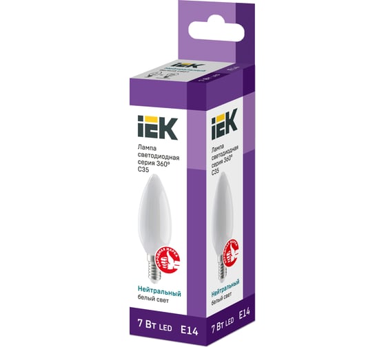 Лампа IEK серия 360, LED, C35, свеча, матовая, 7вт, 230В, 4000К, E14 LLF-C35-7-230-40-E14-FR