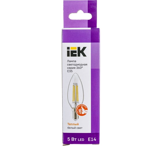 Лампа IEK серия 360, LED, C35, свеча, прозрачная, 5вт, 230В, 3000К, E14 LLF-C35-5-230-30-E14 -CL