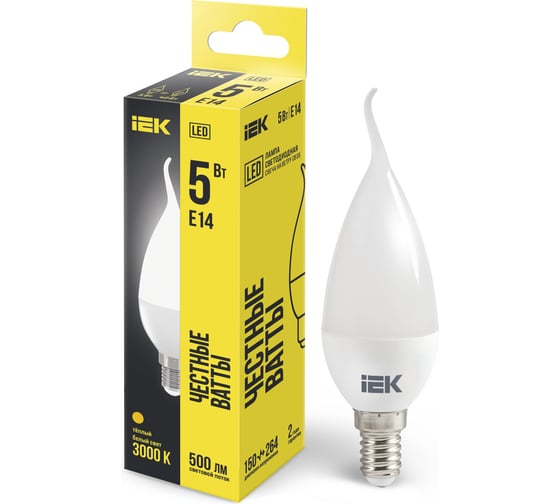 Лампа IEK LED, CB35, свеча на ветру, 5вт, 230В, 3000К, E14 LLE-CB35-5-230-30-E14 1