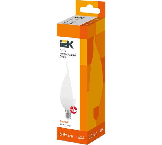 Лампа IEK LED, CB35, свеча на ветру, 5вт, 230В, 3000К, E14 LLE-CB35-5-230-30-E14