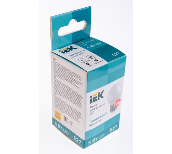 Лампа IEK LED, G45, шар, 5вт, 230В, 4000К, E27 LLE-G45-5-230-40-E27