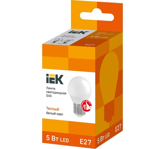 Лампа IEK LED, G45, шар, 5вт, 230В, 3000К, E27 LLE-G45-5-230-30-E27