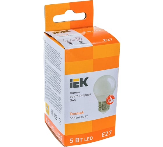 Лампа IEK LED, G45, шар, 5вт, 230В, 3000К, E27 LLE-G45-5-230-30-E27