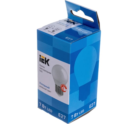 Лампа IEK LED, G45, шар, 7вт, 230В, 6500К, E27 LLE-G45-7-230-65-E27