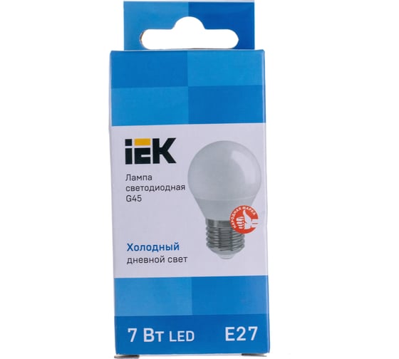 Лампа IEK LED, G45, шар, 7вт, 230В, 6500К, E27 LLE-G45-7-230-65-E27