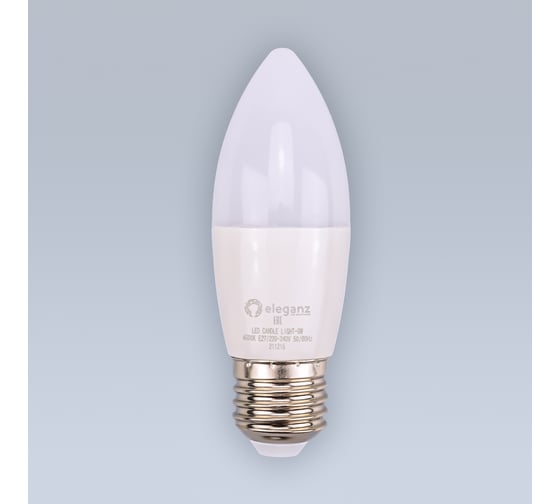 Светодиодная лампа ELEGANZ Е27 Свеча матовая 9W Тёплая 3000К 220V, 1шт 1396