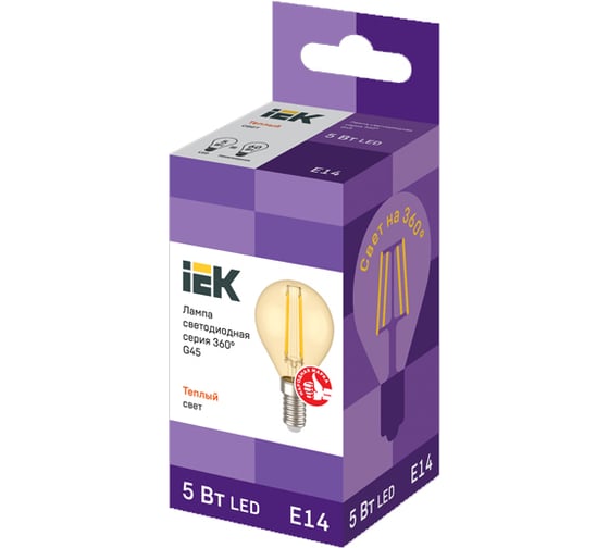 Лампа IEK серия 360 LED, G45, шар, золото, 5вт, 230В, 2700К, E14 LLF-G45-5-230-30-E14-CLG
