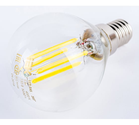 Лампа IEK серия 360, LED, G45, шар прозрачный, 5вт, 230В, 4000К, E14 LLF-G45-5-230-40-E14-CL