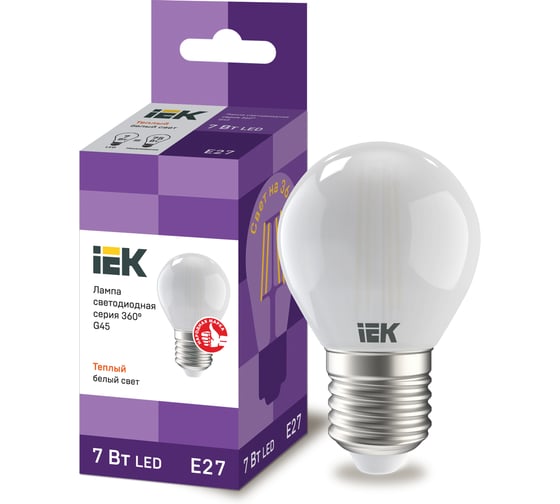 Лампа IEK серия 360, LED, G45, шар матовый, 7вт, 230В, 3000К, E27 LLF-G45-7-230-30-E27-FR 1