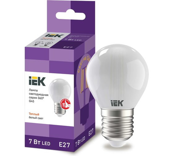 Лампа IEK серия 360, LED, G45, шар матовый, 7вт, 230В, 3000К, E27 LLF-G45-7-230-30-E27-FR