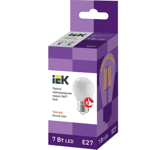 Лампа IEK серия 360, LED, G45, шар матовый, 7вт, 230В, 3000К, E27 LLF-G45-7-230-30-E27-FR