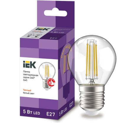 Лампа IEK серия 360, LED, G45, шар прозрачный, 5вт, 230В, 3000К, E27 LLF-G45-5-230-30-E27-CL