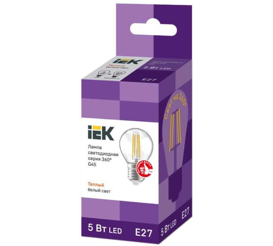 Лампа IEK серия 360, LED, G45, шар прозрачный, 5вт, 230В, 3000К, E27 LLF-G45-5-230-30-E27-CL
