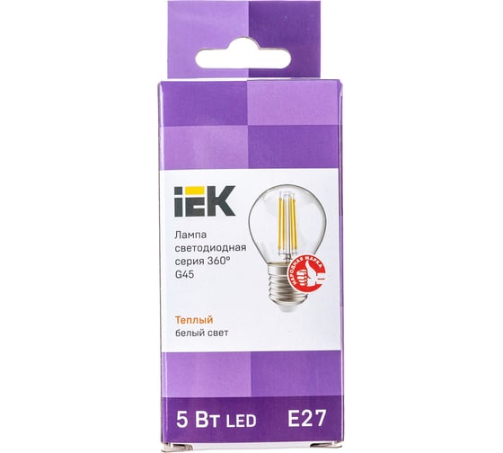 Лампа IEK серия 360, LED, G45, шар прозрачный, 5вт, 230В, 3000К, E27 LLF-G45-5-230-30-E27-CL