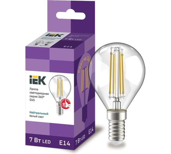 Лампа IEK серия 360, LED, G45, шар прозрачный, 7вт, 230В, 3000К, E27 LLF-G45-7-230-30-E27-CL 1