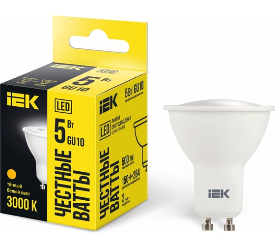 Лампа IEK LED, PAR16, софит, 5вт, 230В, 3000К, GU10 LLE-PAR16-5-230-30-GU10