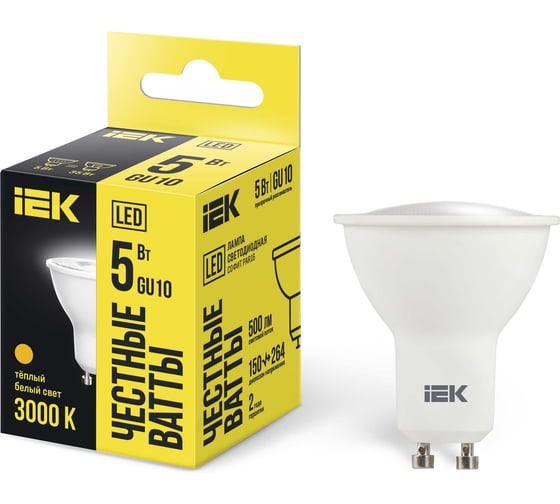 Лампа IEK LED, PAR16, софит, 5вт, 230В, 3000К, GU10 LLE-PAR16-5-230-30-GU10