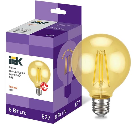 Лампа IEK серия 360, LED, G45, шар, золото, 8вт, 230В, 2700К, E27 LLF-G95-8-230-30-E27-CLG