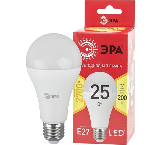 Светодиодная лампа ЭРА LED A65-25W-827-E27 R, груша, 25 Вт, теплая, E27, 10/100/1200 Б0048009