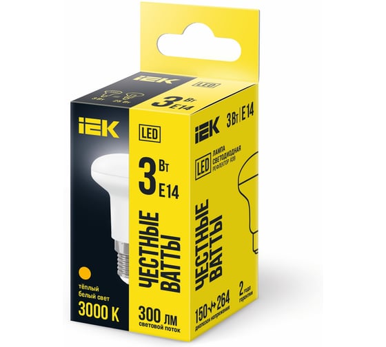 Лампа IEK LED R39 рефлектор 3вт 230В 3000К E14 LLE-R39-3-230-30-E14