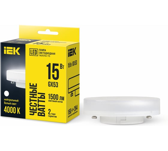 Лампа IEK LED T75 таблетка 15вт 230В 4000К GX53 LLE-T80-15-230-40-GX53