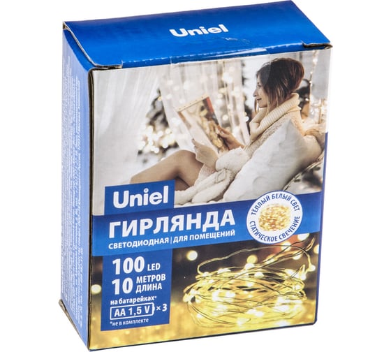Светодиодная гирлянда Uniel ULD-S1000-100/SCB/3AA WARM WHITE IP20 DEW, UL-00005482