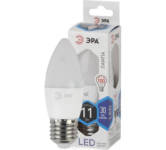 Светодиодная лампа ЭРА LED B35-11W-840-E27 свеча, 11 Вт, нейтральная, E27, 10/100/4000 Б0047941