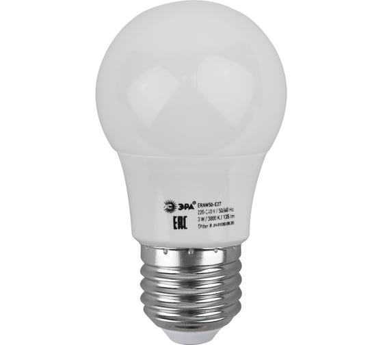 Светодиодная лампа ЭРА ERAW50E27 LED A503WE27, груша, 13SMD, 3W, E27, для белтлайт, 10/100/3600, белый Б0049582