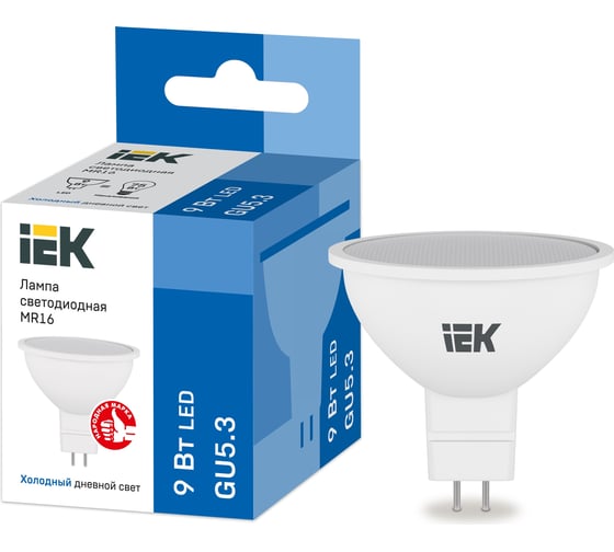 Лампа IEK LED MR16 софит 9вт 230В 6500К GU5.3 LLE-MR16-9-230-65-GU5