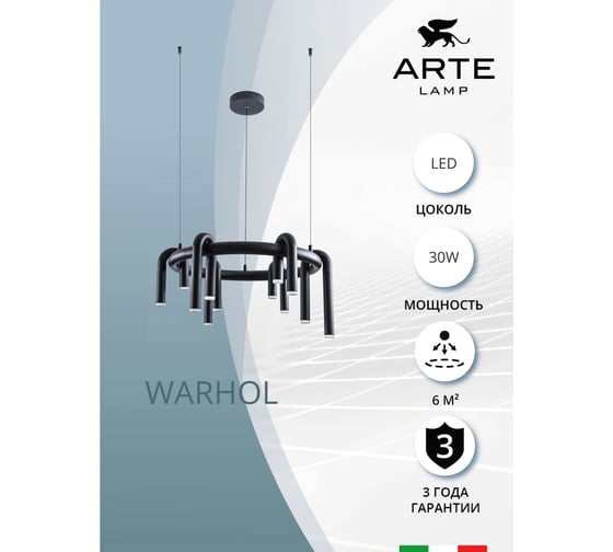 Подвесная люстра ARTE LAMP WARHOL A3258LM-30BK