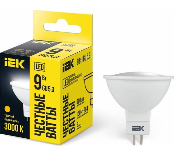 Лампа IEK LED MR16 софит 9вт 230В 3000К GU5.3 LLE-MR16-9-230-30-GU5