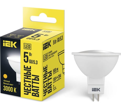 Лампа IEK LED MR16 софит 5вт 230В 3000К GU5.3 LLE-MR16-5-230-30-GU5