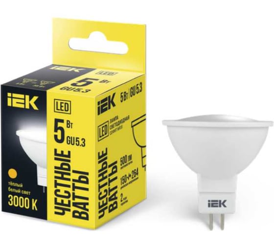Лампа IEK LED MR16 софит 5вт 230В 3000К GU5.3 LLE-MR16-5-230-30-GU5