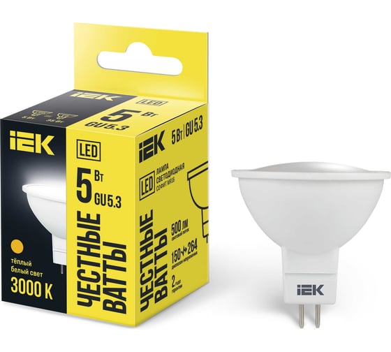 Лампа IEK LED MR16 софит 5вт 230В 3000К GU5.3 LLE-MR16-5-230-30-GU5