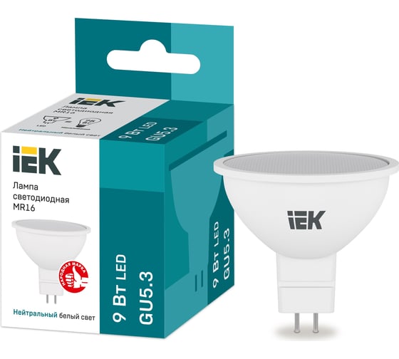 Лампа IEK LED MR16 софит 9вт 230В 4000К GU5.3 LLE-MR16-9-230-40-GU5