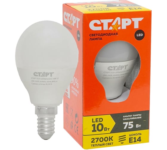 Светодиодная лампа в колбе шар СТАРТ ECO LEDSphereE14 10W 27