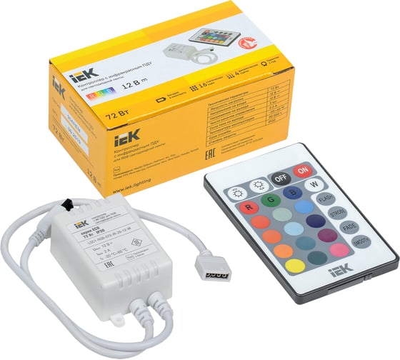Контроллер с ПДУ IEK ИК RGB, 3 канала, 12В, 2А, 72вт LSC1-RGB-072-IR-20-12-W